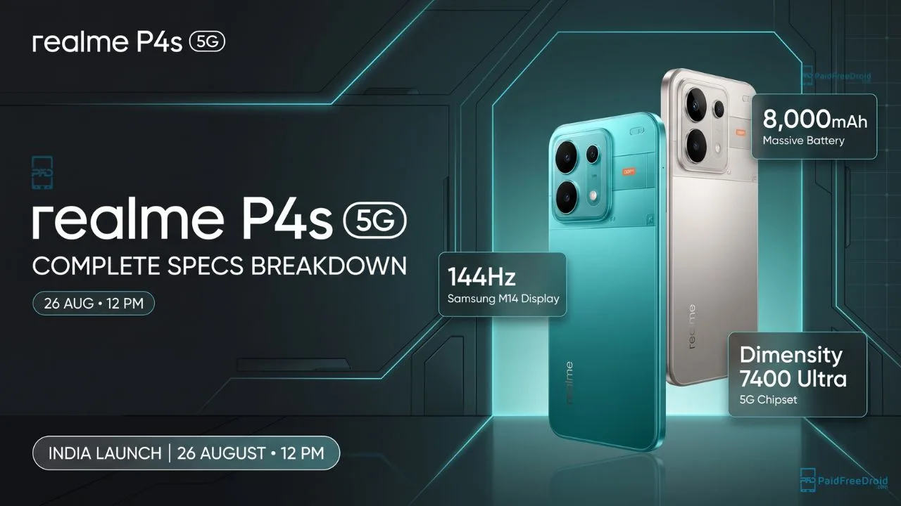 Realme P4s 5G Meluncur 26 Agustus di India, Bawa Layar AMOLED 6500 Nits dan Baterai 8000mAh